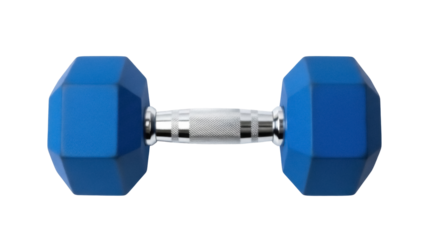 Isolated blue dumbbell for fitness training, workout equipment, and exercise weights