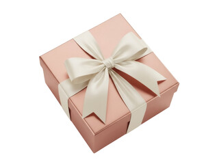 Isolated pale pink present with a satin bow and ribbon in soft light, gift box, holiday time