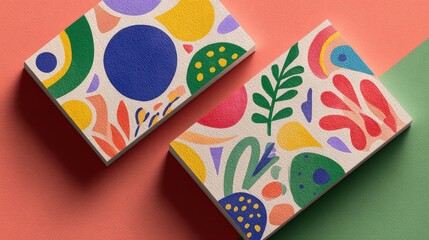 Obraz premium Colorful Abstract Art Blocks with Vibrant Patterns on a Pink and Green Background for Creative and Artistic Projects