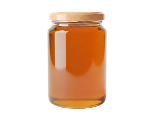Isolated jar of honey, natural sweetener food product for breakfast or desserts, organic ingredient