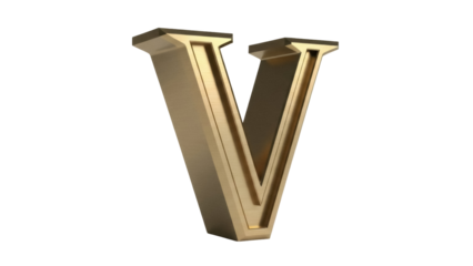 Isolated Three-Dimensional Capital Letter V, a striking golden decorative font for typography usage