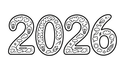 Vision for the Future: A captivating doodle-style illustration, the year 2026 is adorned with an array of playful images, hinting at innovation, growth, and the boundless potential that awaits.