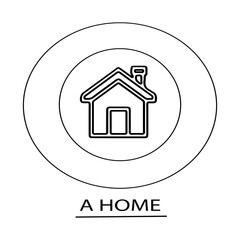 The simple black and white line art house icon within concentric circles representing a universal concept of home property 