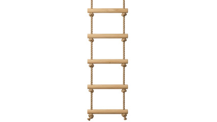 Isolated rope ladder, wooden rungs, hanging downwards, climbing equipment, outdoor fun