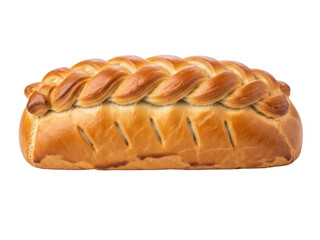 Isolated large braided pie with filling fresh from the oven baked to a golden brown hue