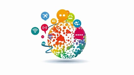 Colorful circle of communication icons representing networking and social media connections - Powered by Adobe