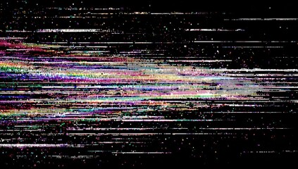 A digital abstract showcasing horizontal lines of colorful light streaks against a dark black background