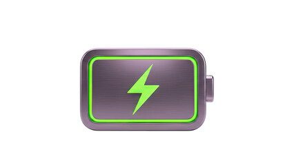 Battery Charging with Lightning Bolt Icon on White