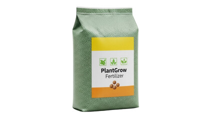 Isolated bag of fertilizer with plant growth logo, farming and gardening supply for greenery