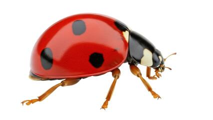 Isolated ladybug beetle, a close-up insect portrait in high-quality, showing its beautiful red shell
