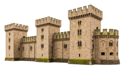 Isolated Stone Castle with Battlements and Turrets for Medieval Architectural Imagery