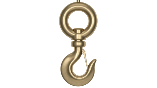 Isolated brass eye hook and latch hook used in cargo handling, rigging, and construction - Powered by Adobe