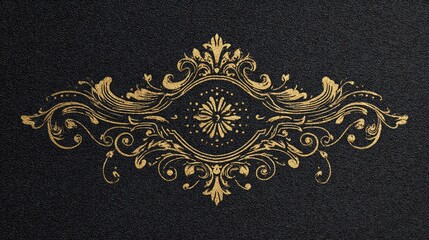 Elegant Gold Floral Ornament Design on Dark Background, Perfect for Luxury Branding, Wedding Invitations, and Stylish Decorations in Various Creative Projects
