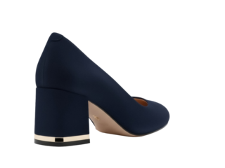 Isolated navy-blue women's block-heel pump shoe, stylish footwear for special occasions