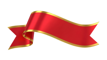 Isolated red ribbon banner with gold trim, celebration decor, holiday message, award element