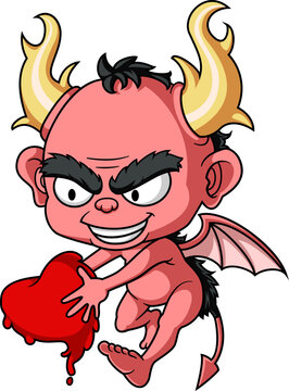 a devil cupid holding love heart