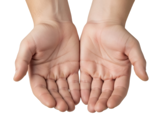 Isolated two open empty human hands offering, palm open upward, hope concept gesture