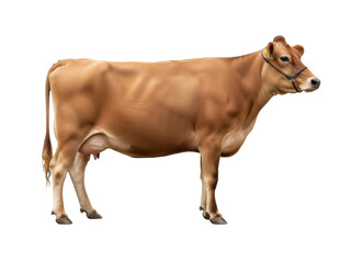 Isolated Jersey cow, beautiful bovine of brown color breed, farm animal agriculture, milk cattle