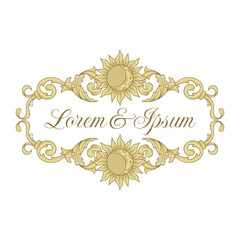 Handcrafted baroque acanthus golden frame with moon and sun engraving