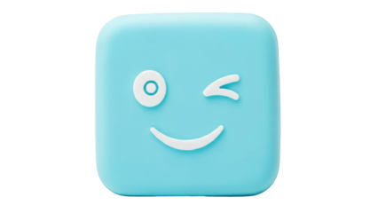 Isolated light blue square emoji with winking expression and happy smiling mouth icon
