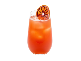Isolated orange cocktail drink with ice cubes and blood orange slice for summer party time
