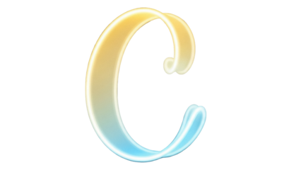Isolated ornate letter C with gradient color effect, bright and vibrant decorative calligraphy