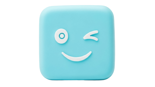 Isolated light blue square emoji with winking expression and happy smiling mouth icon - Powered by Adobe