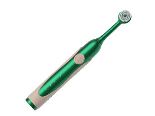 Naklejka premium Isolated small round-headed electric toothbrush for cleaning teeth on neutral backdrop
