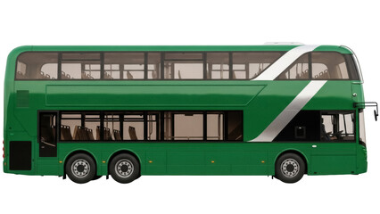 Isolated double decker bus, green vehicle for public transportation with silver stripe design © Elena