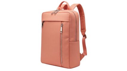 Isolated salmon-colored modern-style backpack on a simple backdrop for school or travel needs