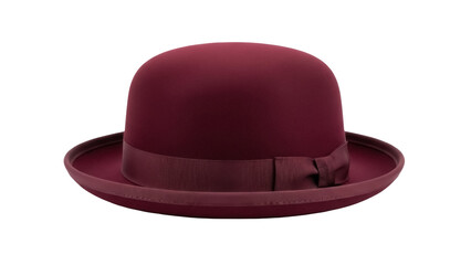 Isolated burgundy bowler hat with ribbon for formal occasions, derby fashion accessory