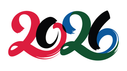 2026 Typography: A vibrant display of the year 2026, creatively styled with intertwined strokes of color, symbolizing the promise of a future with dynamism and anticipation.