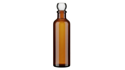 Isolated amber glass dropper bottle with spherical lid; empty, aromatherapy remedy container