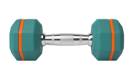 Isolated dumbbell with teal coating and orange stripe for strength training and fitness
