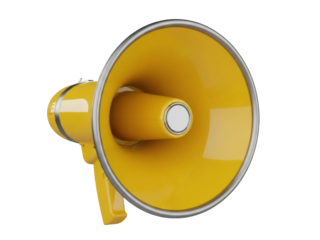 Isolated yellow megaphone for rally, demonstration, or announcement, loud hailer