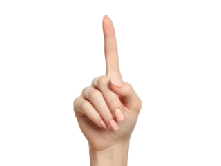 Isolated female hand pointing upwards, demonstrating number one with finger gesture sign