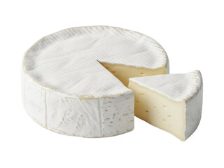 Isolated Camembert Cheese Wheel Cut into Wedge Shape, Dairy Product Gourmet Still Life