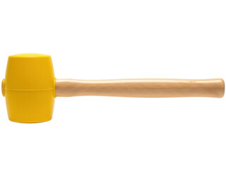 Isolated bright yellow mallet with a natural wood handle ready for woodworking tasks