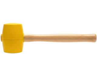 Isolated bright yellow mallet with a natural wood handle ready for woodworking tasks