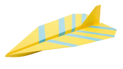 Isolated Paper Airplane on a Solid Surface, with Blue Stripes Design, for Children and Adults