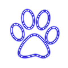 Neon Paw Print PNG, Glowing Blue Double-Line Animal Footprint Icon, Bright Pet Symbol for UI...