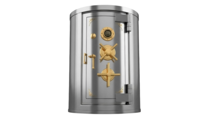 Isolated Modern vault safe with secure lock. Money safety and bank security storage