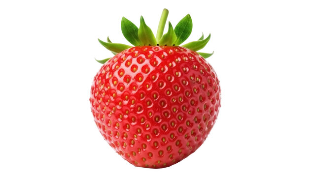 Isolated red strawberry with green stem, a fresh fruit for healthy eating and cooking