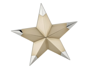 Isolated metallic three-dimensional five-pointed star, decoration, golden and silver trim art