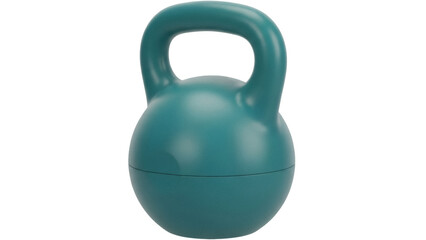 Isolated kettlebell used for gym weightlifting workout, a teal blue exercise fitness equipment
