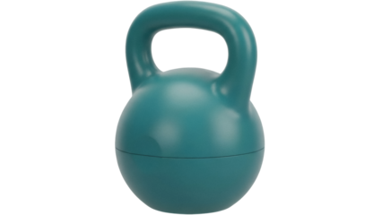 Isolated kettlebell used for gym weightlifting workout, a teal blue exercise fitness equipment