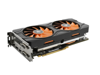 Isolated Black and Orange Computer Graphics Card for Gaming and Cryptocurrency Mining Hardware