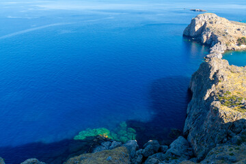 Blue Sea With Rocky Coastline And Cliffs Clear Mediterranean Water Scenic Coastal Landscape Travel