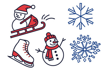 Vector Winter   Snow Activity Icon Set  White Bg Vector Icon Set