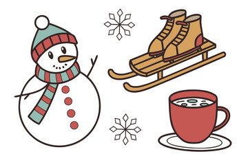 Vector Winter   Snow Activity Icon Set  White Bg Vector Icon Set
